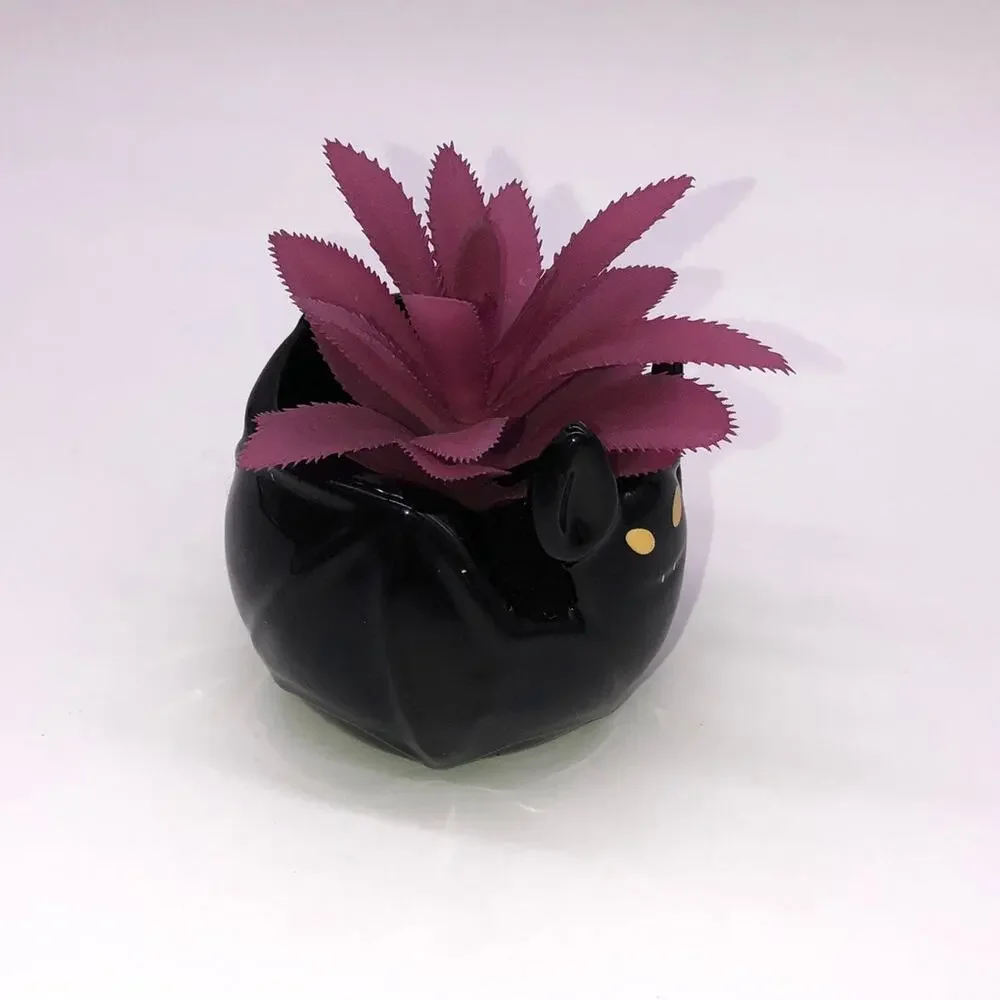Target Hyde & Eek 2020 Black Bat Faux Succulent Planter Purple Plant NEW